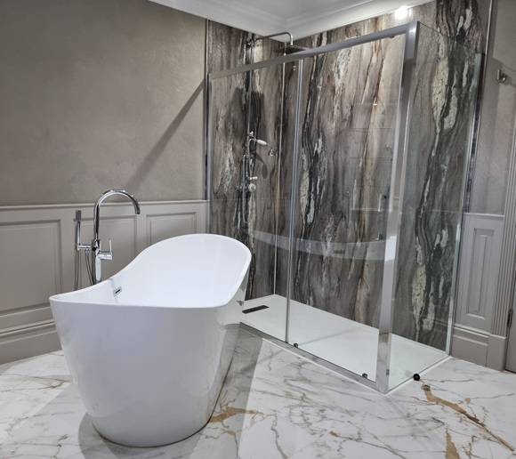 modern free standing bath and shower installation by JDN Plumbing and Heating